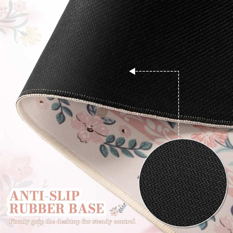 iCasso Pink Floral Desk Mat, Desk Pad, XXL Large Mouse Pad, Anti-Slip Big Mousepad with Stitched Edges, Computer Mouse Pads for Desktop for Women(Pink) - Image 4
